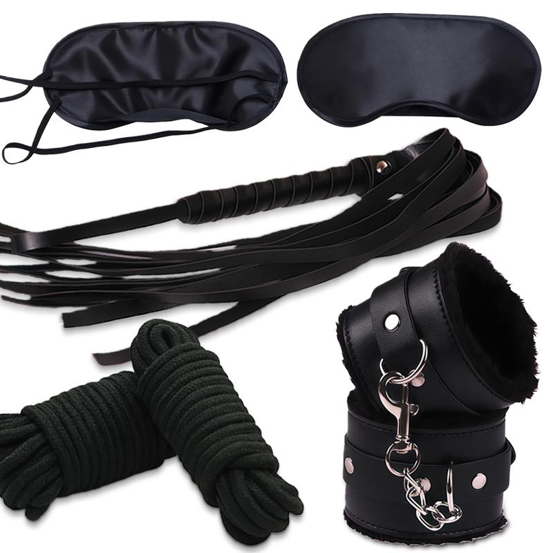 Goods For Adults Set Sexy Leather Plush Handcuffs Blindfold Spanking Soft Whips Tying Cotton Rope Couple Games Bondage Equipment