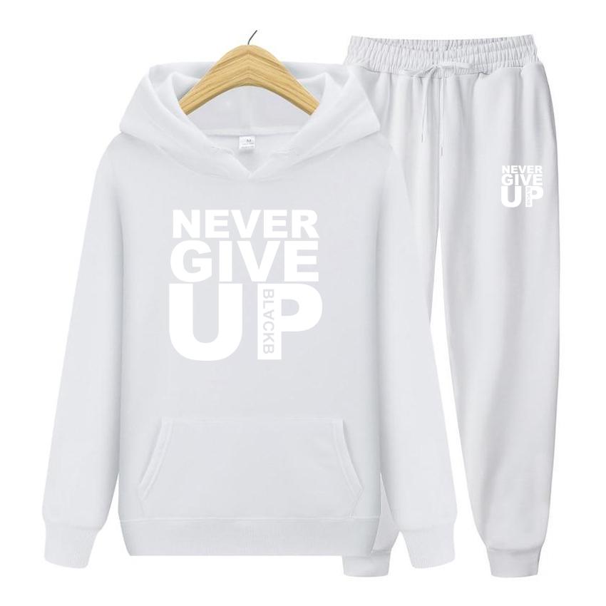 Dame Langermet Hettegenser Sett Hettegensere Sweatshirts Mykt Treningssett Aldri Gi Opp Trykk Topper Streetwear Kvalitet Pullovere