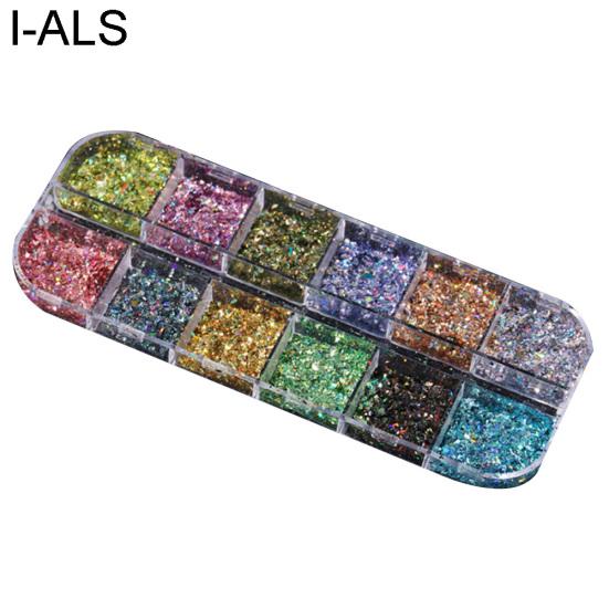 12 Grids Manicure Glitter Powder Ultra-thin Irregular Nail Art Decoration Sequins