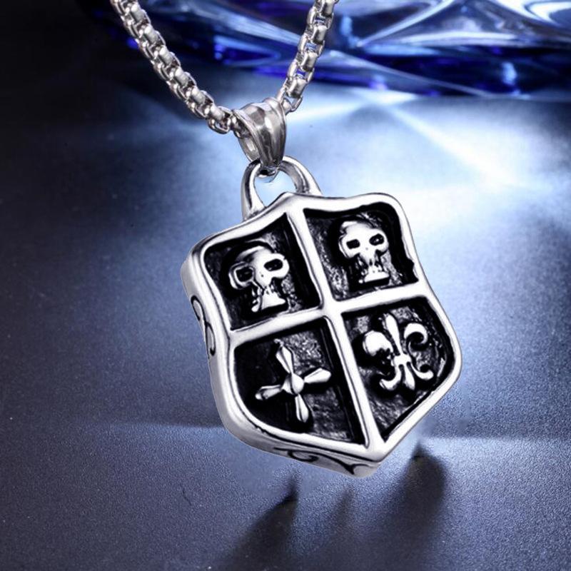

Cast One Piece щит мужской модный скелет ожерелье из нержавеющей стали японский и корейский хипстерский мужской кулон невыцветающая цепочка