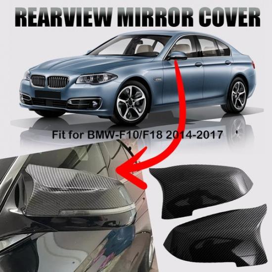 Carbon Fiber Black Rearview Mirror Cover Caps For BMW 2014-2018 F10 F11 5Series
