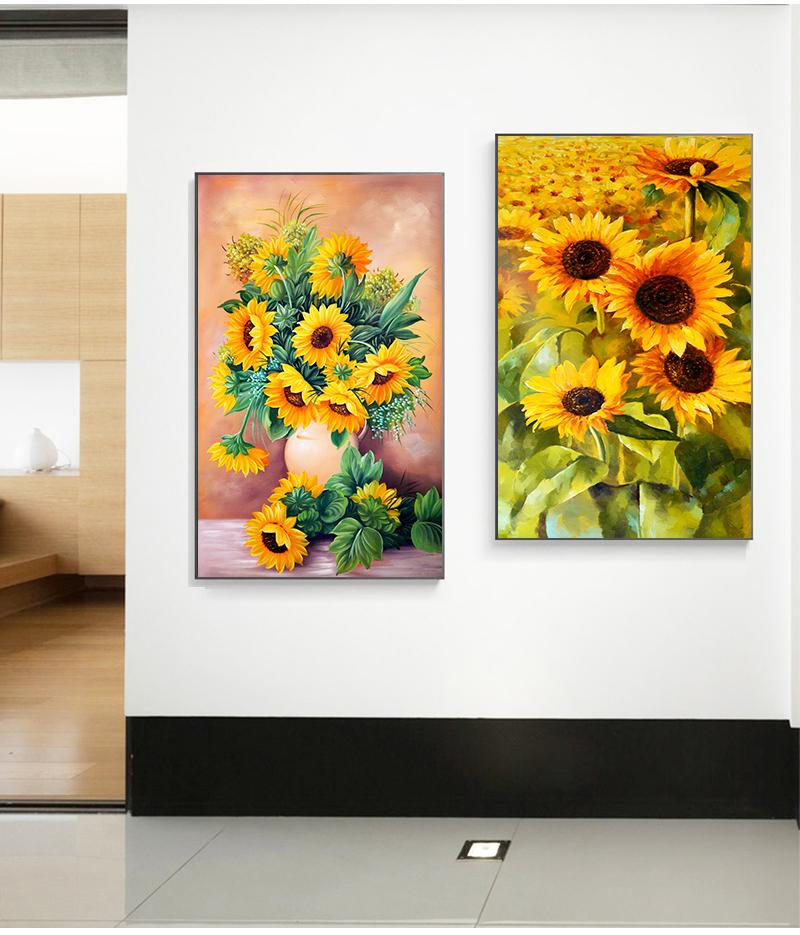 Amerikansk Stil Gullblomst Maleri Veggkunst Lerret Solsikkebilde Stue Lerretsplakat Trykk for Soverom Kunsttrykk Uten Ramme