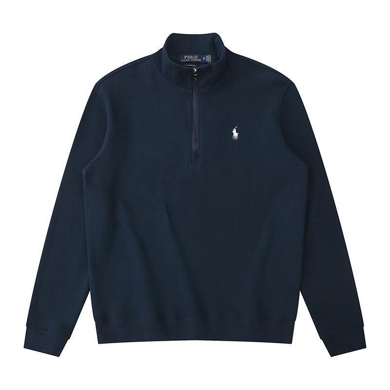 Men's Half-Zip Stand Collar Polo Horse Logo Embroidered Long Sleeve Hoodie Jacket
