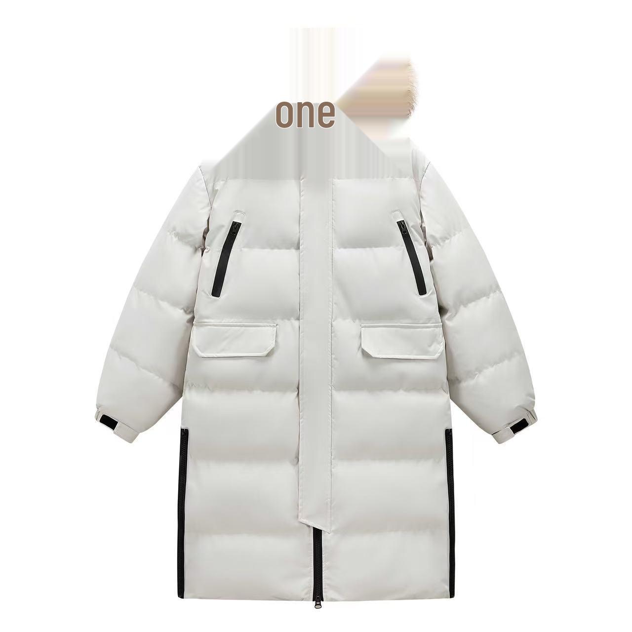 

Unisex Mid-Length Down Cotton Jacket: Cold-Resistant, Windproof, Thickened Sports Coat for Couples Extra Large білий