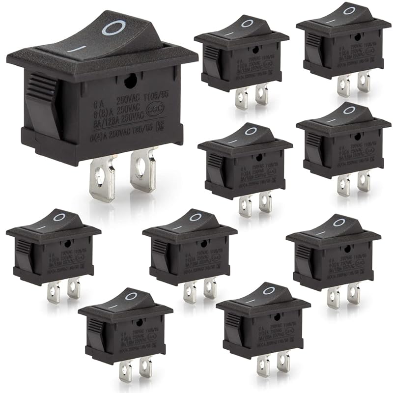 20 Pcs Environmental Protection Boat Rocker Switch AC 6A/250V 10A/125V 2 Solder Lug SPST On/Off 2 Pin Mini Boat Rocker Switch for Electrical Products
