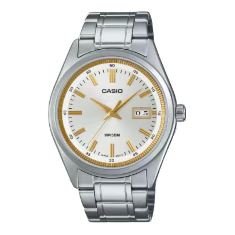 CASIO 50 meters waterproof taste Quartz Steel Strap men and women same style silver dial MTP-B180D-7AV