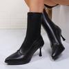 Sexy Pointed Toe High Heels Boots Women Plus Size 34-42 Back Zipper Thin Heel Ankle Boots Women Pu Leather Short Booties Mujer