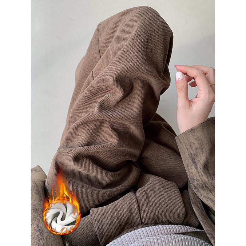 2025 Autumn/Winter European Cotton Velvet Wide-Leg High-Waist Drape Pants for Women