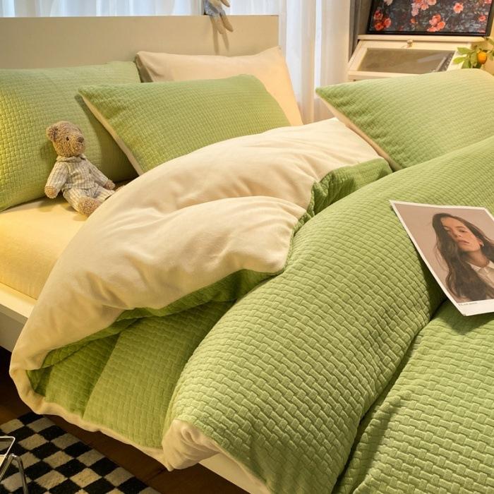 

Thickened Waffle Milk Fleece Four-Piece 3D Three-Dimensional Carved Winter Baby Fleece Three-Piece Set, Bed Sheet And Mattress [cover 200 * 230]