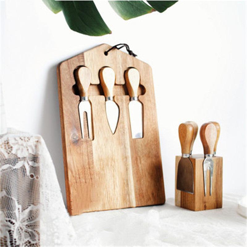 Wooden Cheese Board Set with Knife for Bread Cake Steak Breakfast Luxury