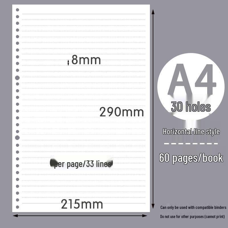 B5/A5 Loose-Leaf Refill Paper, 26/20 Holes, Grid/Horizontal Lines, Notebook Pages