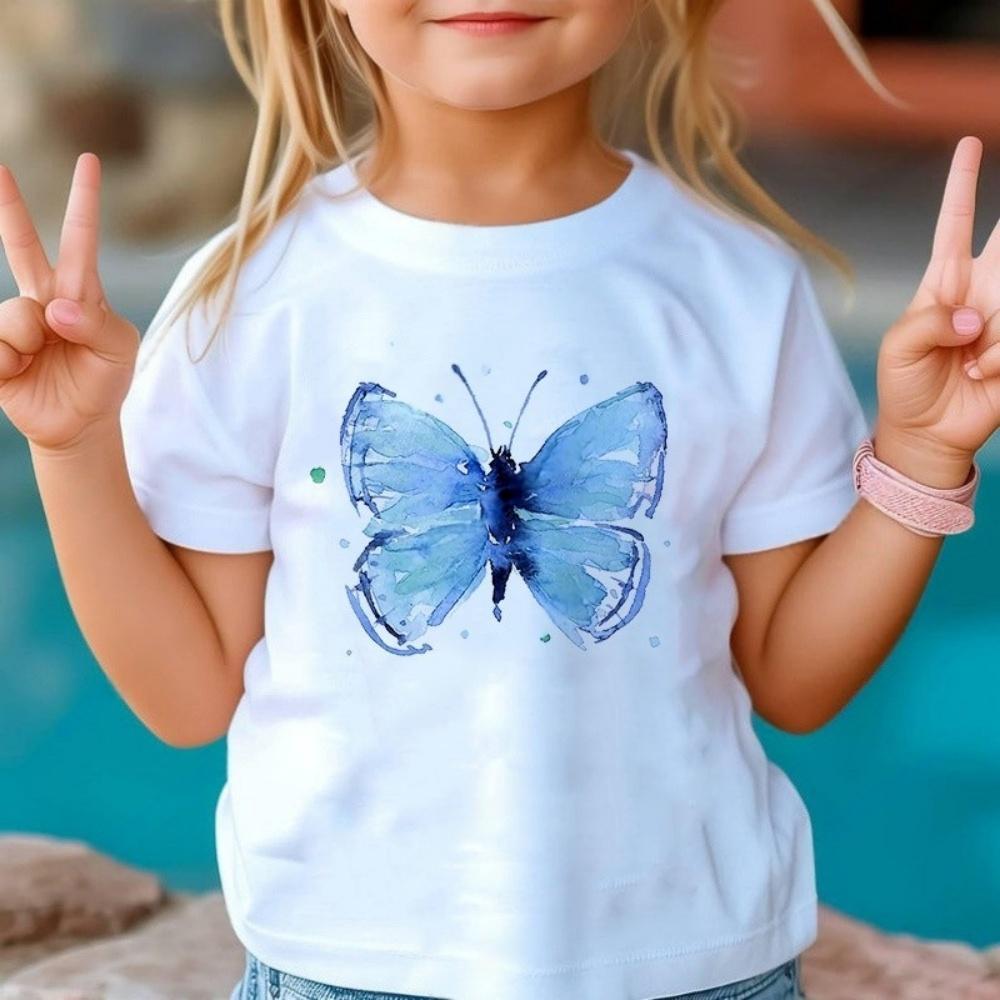 New 3D Butterfly Print Kids Girls T Shirt Summer Kids Clothes Short Sleeve Children Top Fashion T-Shirts Crew Neck Child T-Shirt