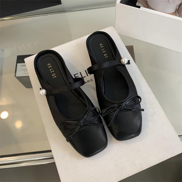 

Модная обувь Женская 2025 Туфли-шлепанцы с бантом-бабочкой Женские с низким верхом и закрытым носком Новинка Лето Мягкая ткань Бант-бабочка Каблуки-копытца Римский лаконичный ПУ С 35