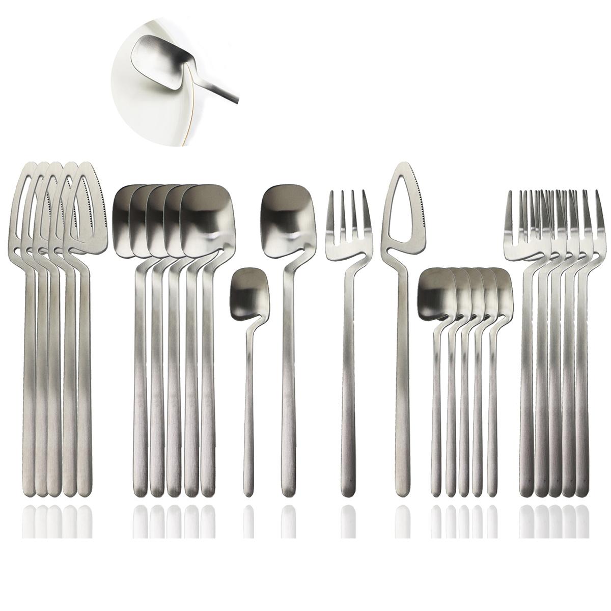 

Silverware Set Satin Finish 24-Piece Stainless Steel Flatware Set Kitchen Utensil Set Service for 6 Dishwasher Safe серебряный