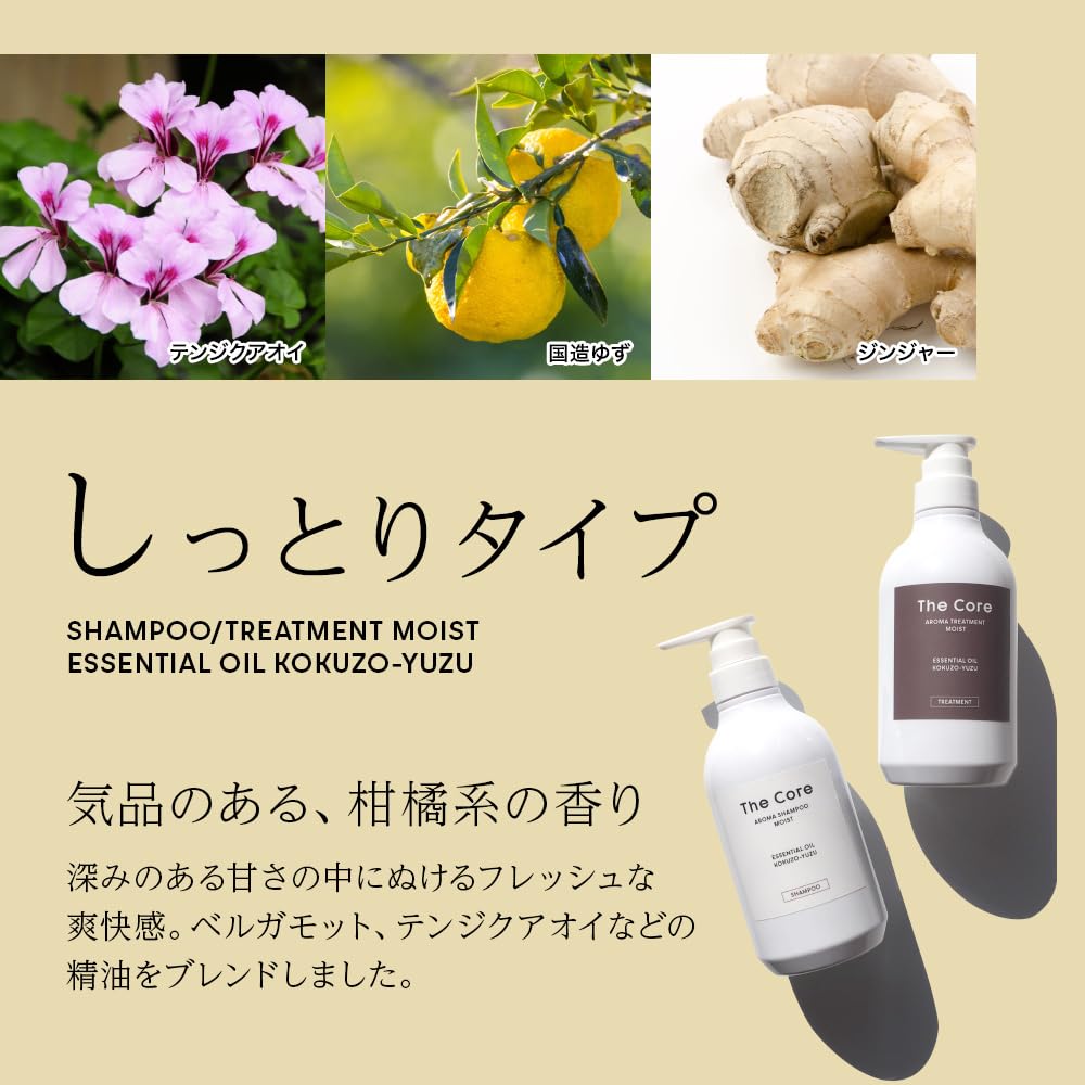 AND CORE Aroma Shampoo Treatment 500ml Essential Oil & Set, Moist, [Yuzu Set, Hematin]
