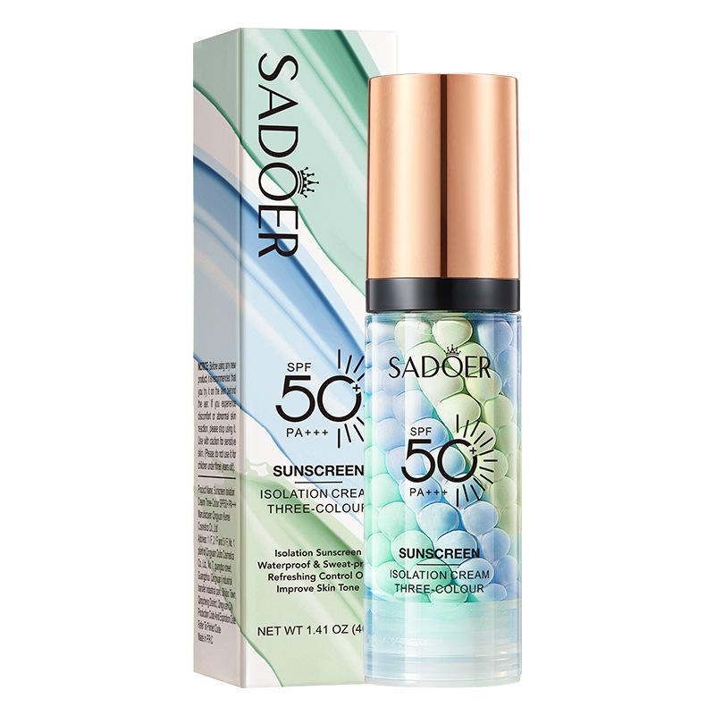 3 Color Microcapsule Sunscreen Primer SPF50+ PA++++ Oil Control Brighten Skin Tone Waterproof Isolation Cream 40g