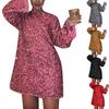 Women's Round Neck Long Sleeve Sparkling Sequin Dress Backless Bow Sexy and Cute Party Dress
