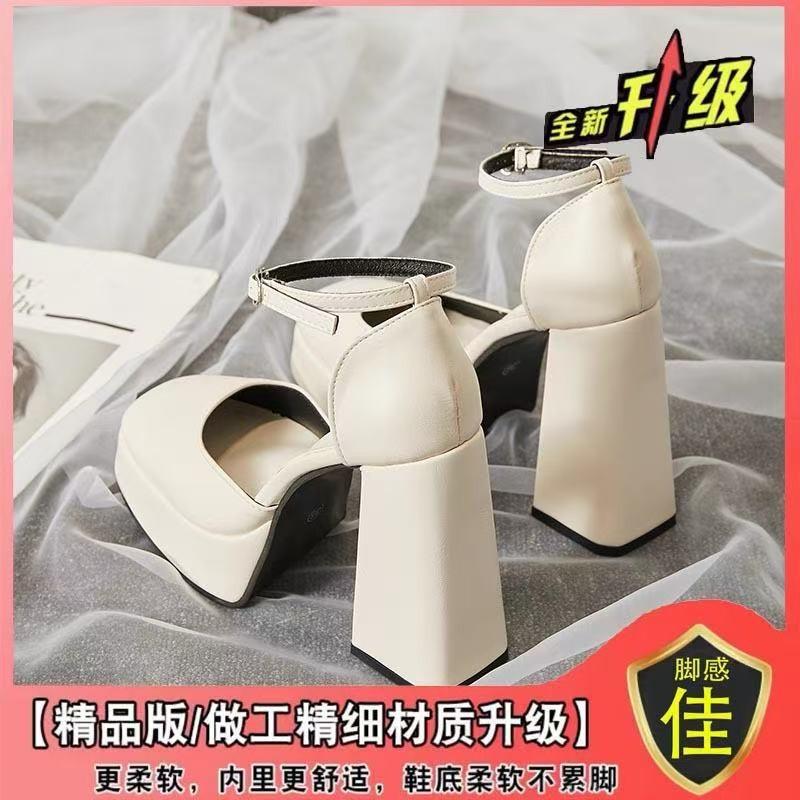 Super high heel barbie shoes muffin sole thick heel fairy white mary jean shoes small m wedding dress artifact wedding shoes