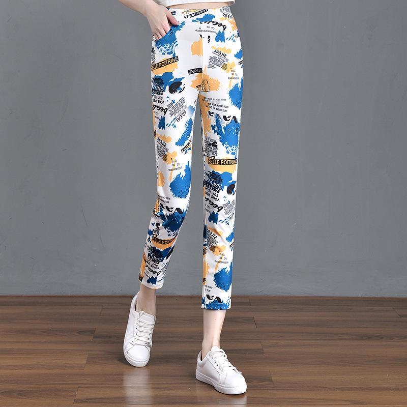 2025 Summer Floral Plaid Elastic Waist Slimming Pants for Women