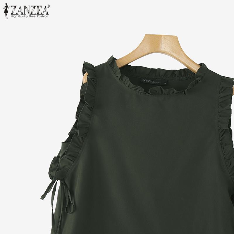 ZANZEA Women Casual Round Neck Solid Color Summer Sleeveless Tank Tops