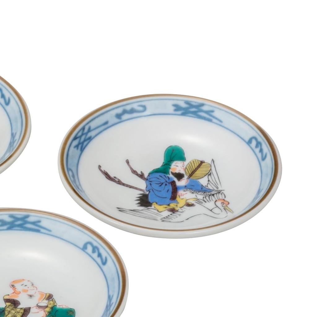 Kutani Ware Iwataya "Kutani Ware" Set of Plates (size 3) Seven Lucky Gods K8-29