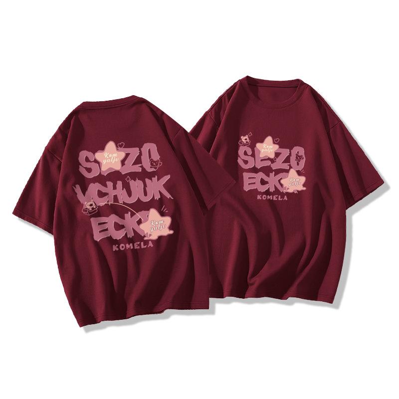 Ladies Summer Short Sleeve Round Collar Pullover Casual Star Letter Printed Teenager Oversize T Shirt Top
