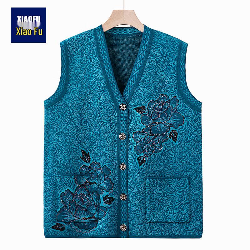 Xiaofu Elderly Women's Loose Fit V-Neck Knitted Vest Cardigan