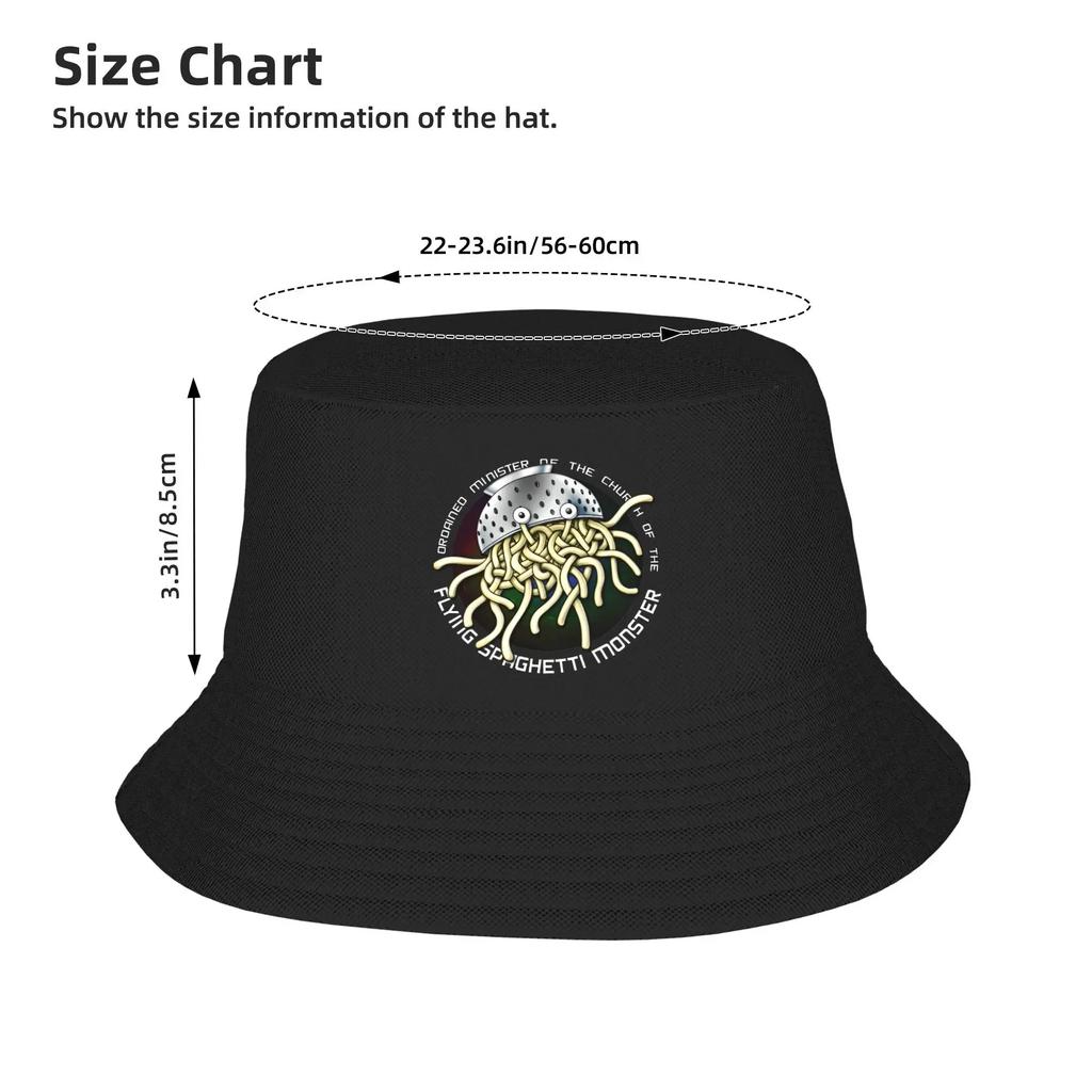 Flying Spaghetti Monsterism Bucket Hat Summer  Casual FisherUnisex Hats For Couple Soft Hunting Caps Outdoor Printed Sunscreen