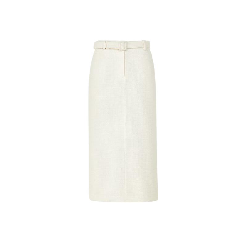 Elegant Wool Blend High-Waist Midi Skirt L