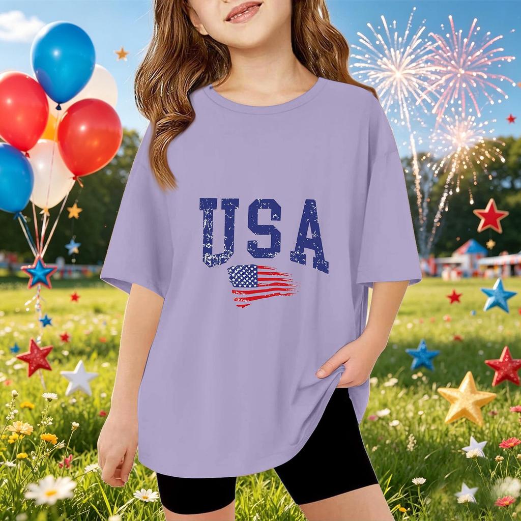 Kids Short Sleeve T Shirt USA Print Top Casual Loose Fit Tee for Boys and Girls Summer Wear Soft Comfortable Fabric