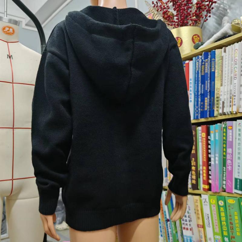 IHUASU Autumn and Winter Drawstring Knit Cardigan Jacket Women's Solid Colour Hooded Single-breasted Jumper