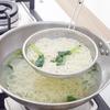 Stainless Steel Skimmer with Wooden Handle - Oil Filter, Mesh Separator, and Hot Pot Strainer for Dumplings and Noodles.