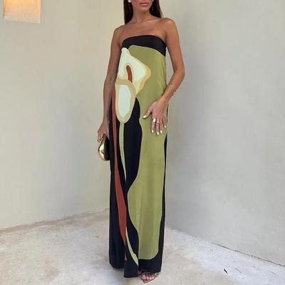 Women's New Spring Fashion Off-shoulder Tube Top Sexy Backless Printed Dress