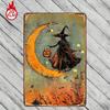 1pc Witch On Crescent Moon Pumpkin Lantern Metal Sign 8x12 Inch 2D Flat Wall Decor For Home Bar G