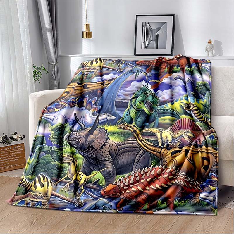 Fire T-Rex Dinosaur Print Flannel Blanket, Kids Prehistoric Throw Blanket