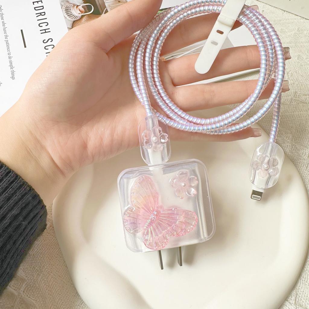 The New Pink Butterfly Flower Is Suitable for Apple 14 Mobile Phone 20W Charging Protective Case, Anti-drop and Breathable.