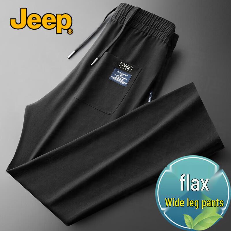 JEEP Men s Loose Straight Linen Blend Wide-Leg Casual Pants L
