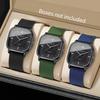 1/3PCS Fashion Square Dial Men Watches Set Casual Silicone Strap Wristwatch For Man Clock Reloj Hombre(Without Box)