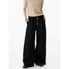 Summer new dark striped blended pendant straight wide-leg trousers kendo belt old money commuter casual trousers
