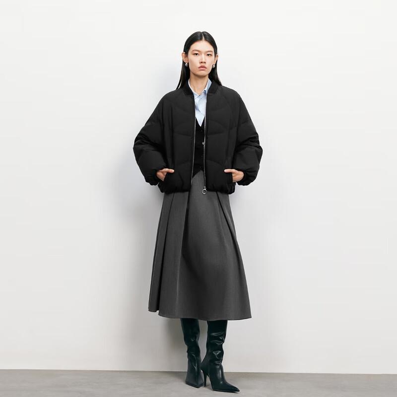 Veromoda 2025 Winter Short Ribbed Collar Loose-Fit 90% White Duck Down Jacket