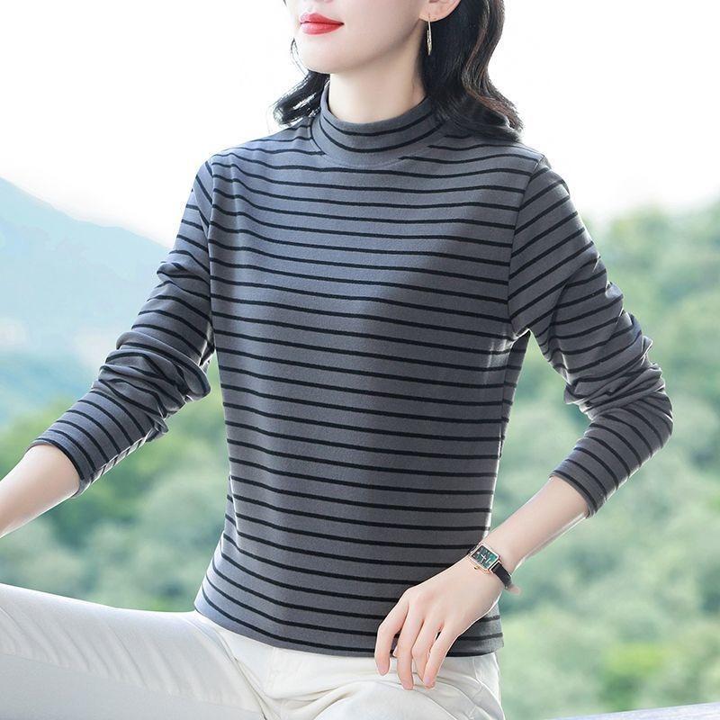 German Velvet Half-Turtle Collar Bottoming Shirt for Women Autumn Winter Western Style Warm Inner Outerwear Long Sleeve T-Shirt