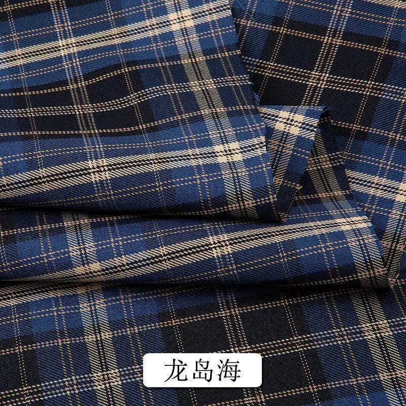Summer Plaid Fabric Fine Opaque By The Meter for JK Uniform Clothes Dresses Hair Accessories DIY Sewing Cloth Textile Blue Green