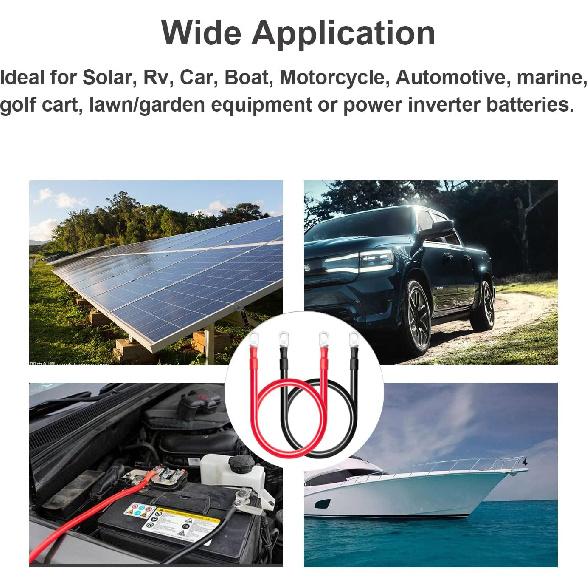 MILAPEAK 2 AWG Battery Cables, 8 Inch 2 Gauge Marine Battery Inverter Cable Set With 3/8" Terminals Lugs (Positive and Negative) for Solar, Rv, Car,