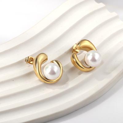 Fashionable Irregular Niche Stainless Steel White Pearl Earrings for Girls' Party Jewelry High-end INS Temperament Birthday Gift