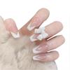 24pcs White Bow Nail Patch Sweet Style Jelly Glue Type Removable Long Paragraph Manicure