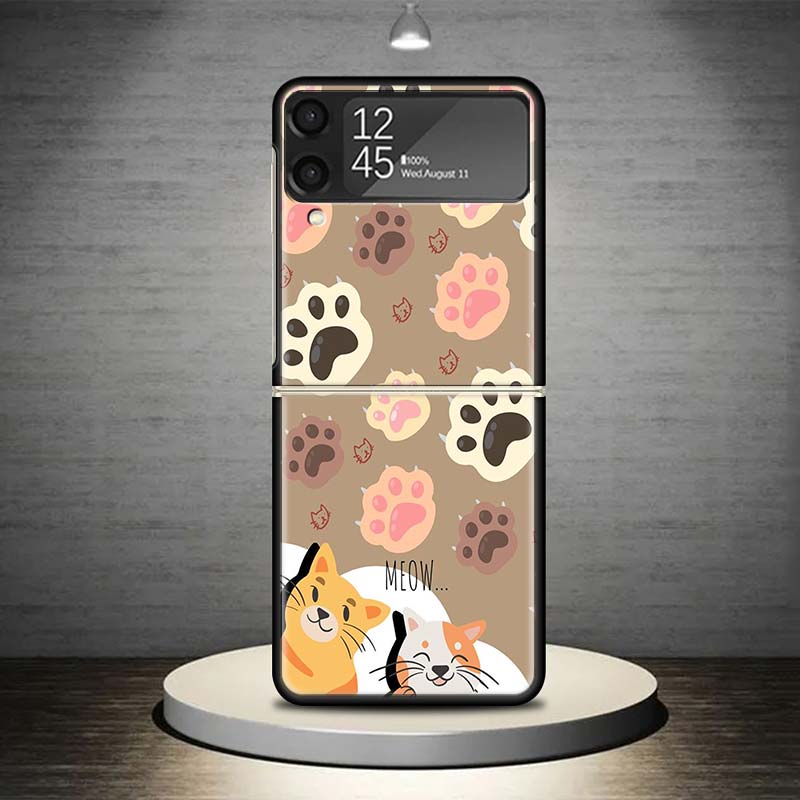 Cat Footprint Funny Paw Cute Phone Case For Samsung Galaxy Z Flip 7 6 5 4 3 5G Cover ZFlip7 ZFlip6 ZFlip4 ZFlip5 ZFlip3 Coque Fu