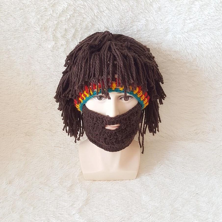 Neue lustige kreative handgefertigte Hutperücke Bärtiger Hut Herbst und Winter Damen und Herren handgestrickte Rasta Wollmütze