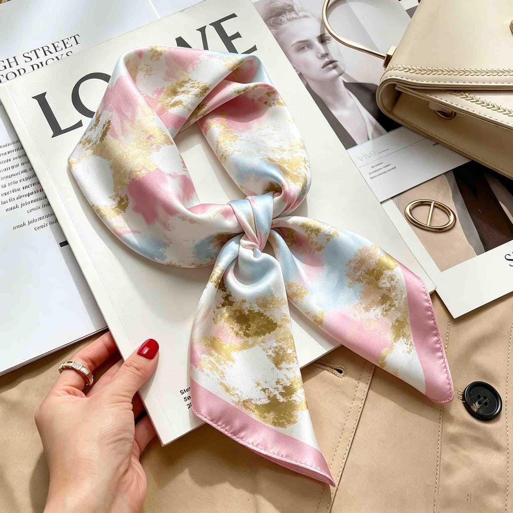 Versatile Faux Silk Small Square Scarf - Elegant Neck Accessory for Spring and Summer