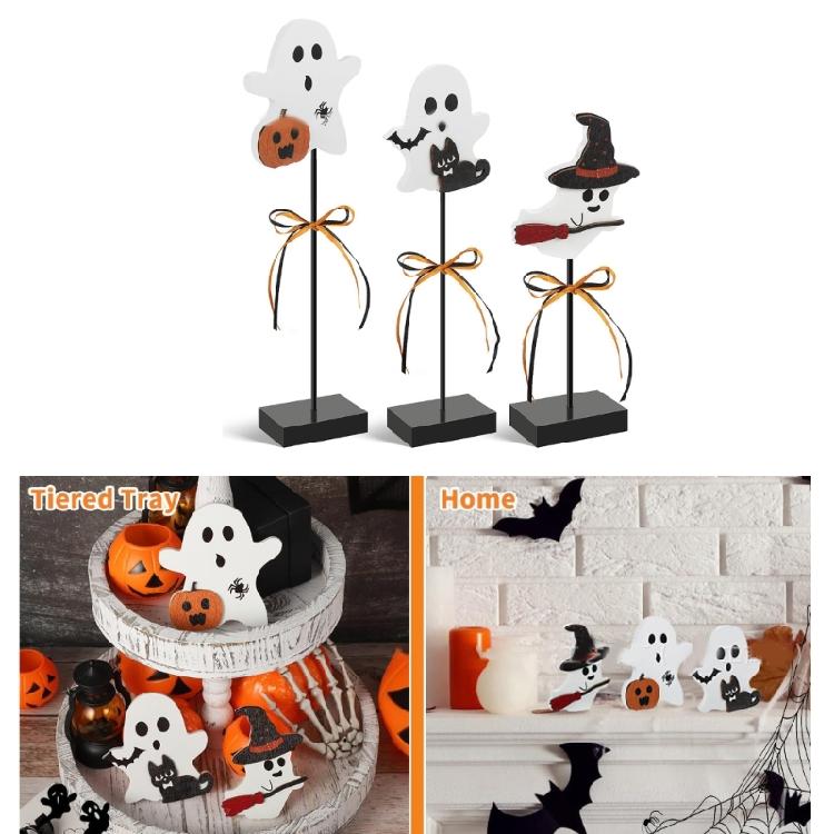 3Pcs Halloween Table Specter Decoration Festival Halloween Wood Specter Table Decoration for Indoor Celebration