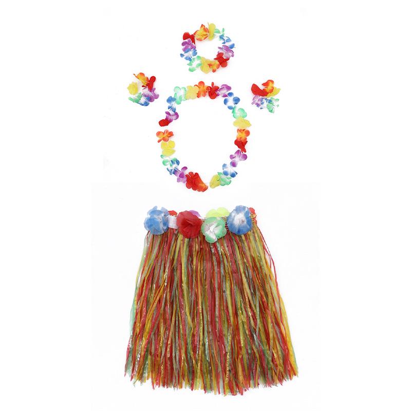 Hawaiian Hula Skirt & Lei Party Performance Set - 40cm, 5 Pieces